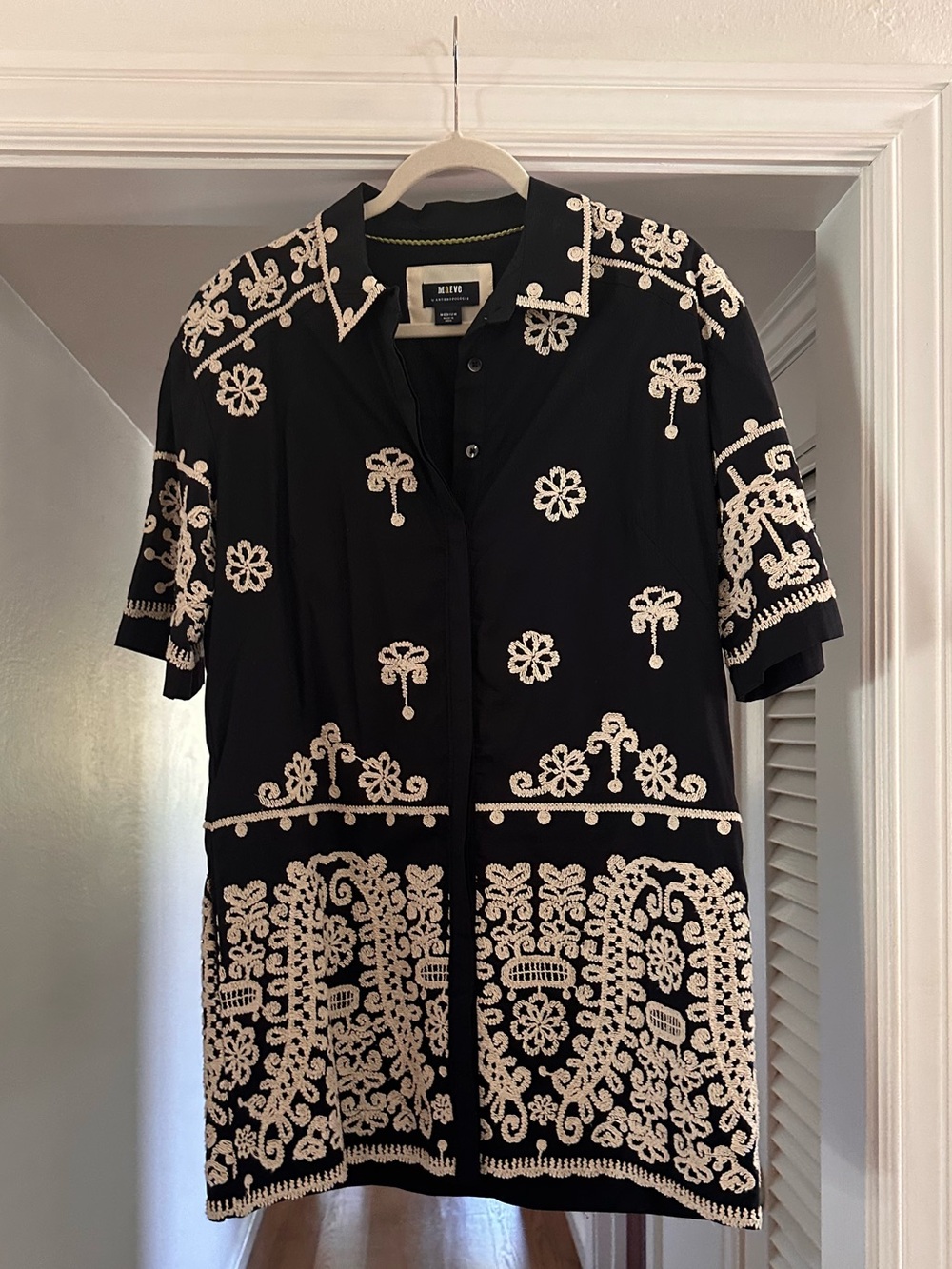 Anthropologie Maeve  Embroidered Black Short-Sleeve Shirt Dress/Tunic BNWOT